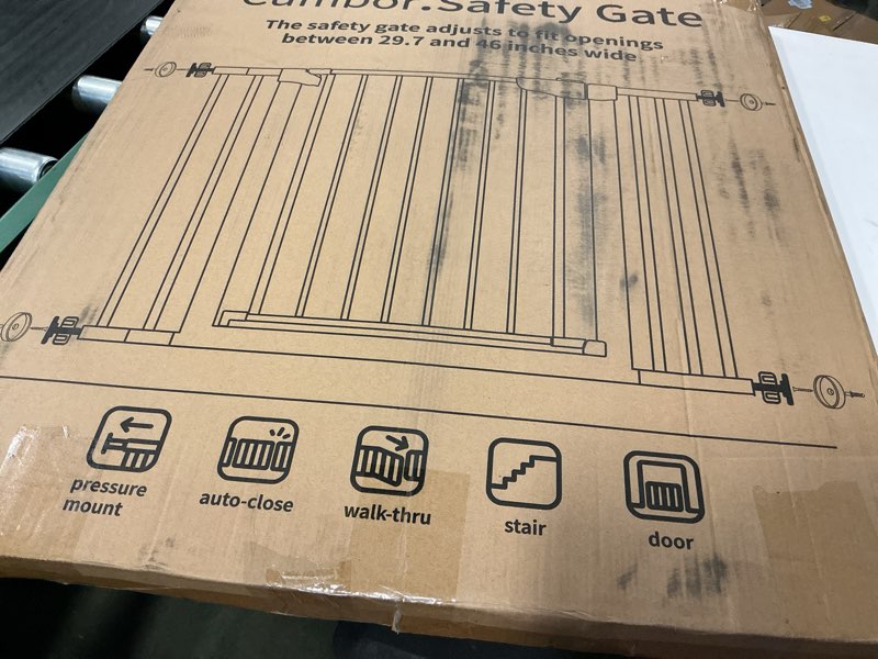 Condition photo showing New/Like New for Cumbor 29.7-46" Baby Gate for Stairs, Mom's Choice Awards Winner-Auto Close Dog Gate for The House, Gifts for Mom, Easy Install Pressure Mounted Pet Gates for Doorways, Black