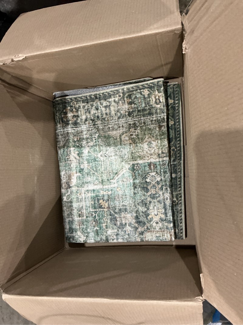 Condition photo showing As Is for 9x12 area rugs for living room: washable bedroom rug boho vintage rugs stain resistant non slip low pile soft lightweight carpet for kitchen dining room farmhouse nursery kids room 9' x 12' (rectangular) black and green