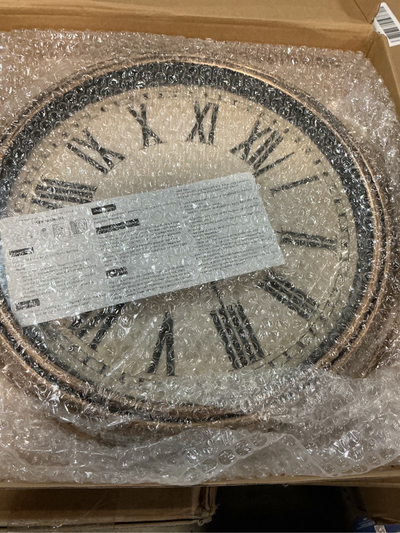 Condition photo showing New/Like New for Plumeet Extra Large Retro Wall Clock, 16'' Non Ticking Classic Silent Vintage Wall Clocks Decorative Kitchen Living Room Bedroom - Battery Operated Copper Gold 16''