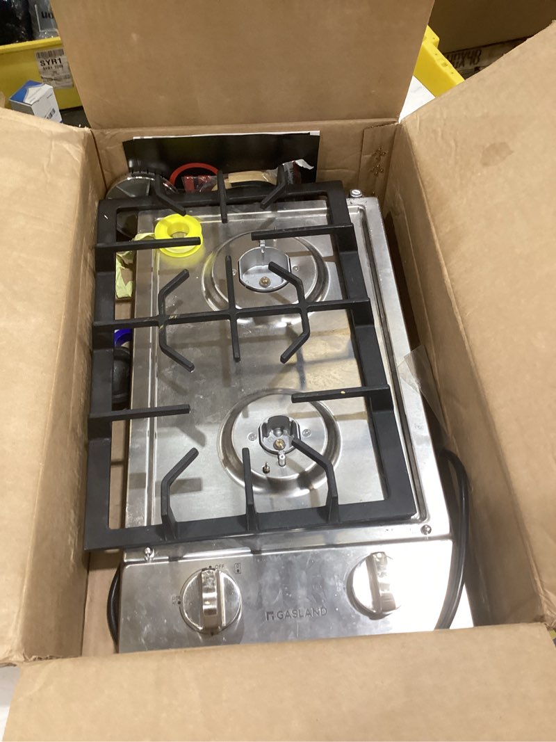Condition photo showing As Is for gasland 12 inch gas cooktop 2 burners, drop-in natural gas hob with thermocouple protection, lpg/ng convertible dual fuel propane stove top, stainless steel