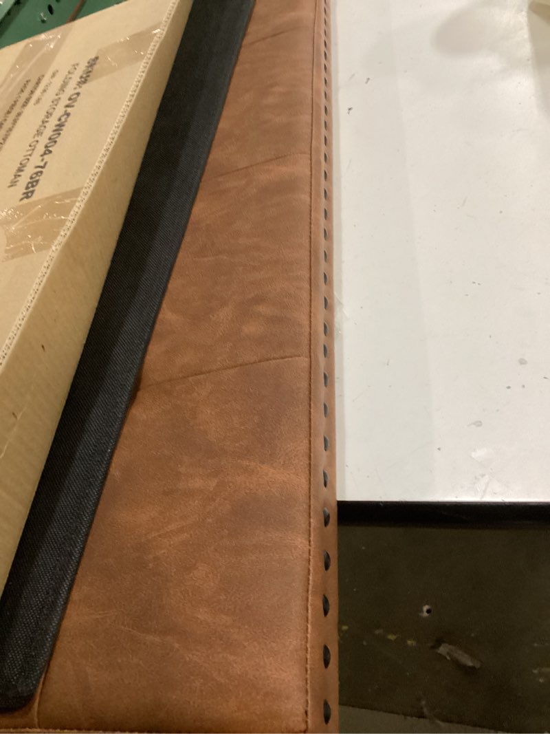 Condition photo showing Good Condition for 30 inches folding storage ottoman bench, ottoman pu leather tuffed end of bed bench, foot rest with rivet design, ottoman with storage, load 330 lb, for living room, bedroom, entryway, brown brown 15"d x 30"w x 15"h