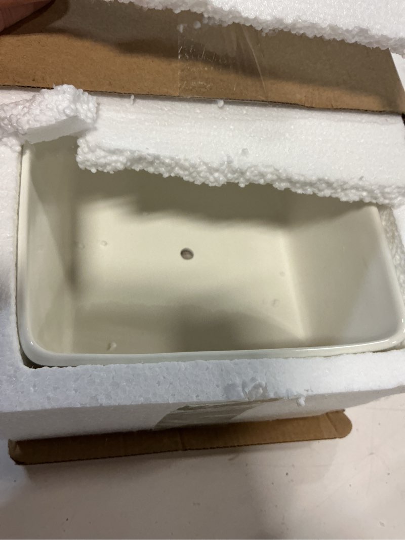 Condition photo showing New/Like New for 7 inch square white ceramic succulent cactus plants planter pot with drainage bamboo tray ?large?
