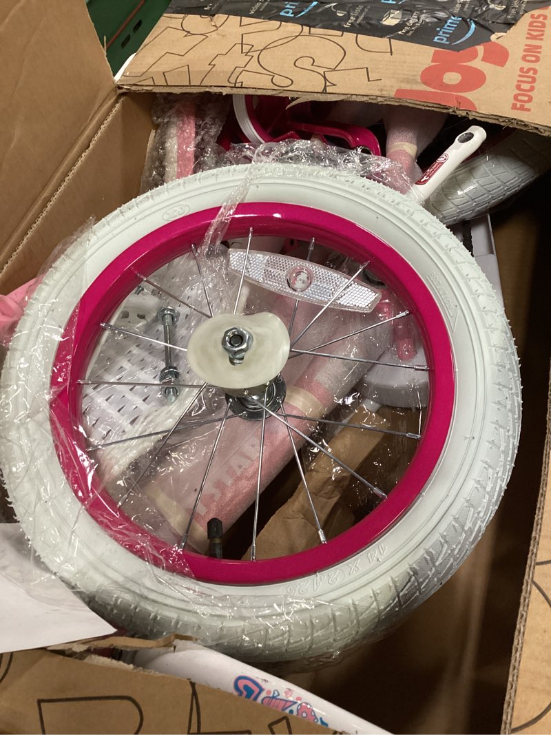 Condition photo showing As Is for joystar angel girls bike for toddlers and kids ages 2-13 years old, 12 14 16 18 20 inch kids bike with training wheels & basket, 20 24 inch girls bicycle with handbrake & kickstand cherry pink 14 inch with training wheels