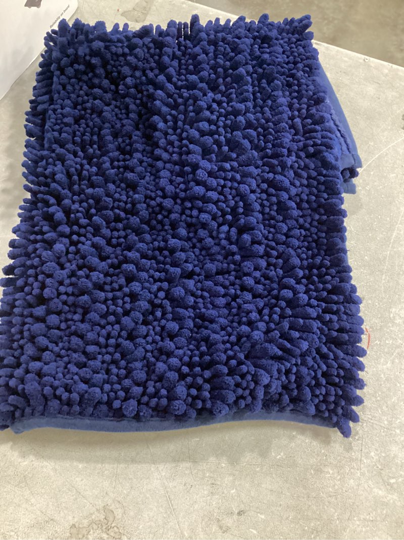 Condition photo showing Good Condition for toilet rug 24x24 inch - navy blue u-shaped bathroom floor mat, soft shaggy plush absorbent chenille contour rug, non-slip washable pedestal base rug navy 2' x 2' (24''x24'' toilet rug)