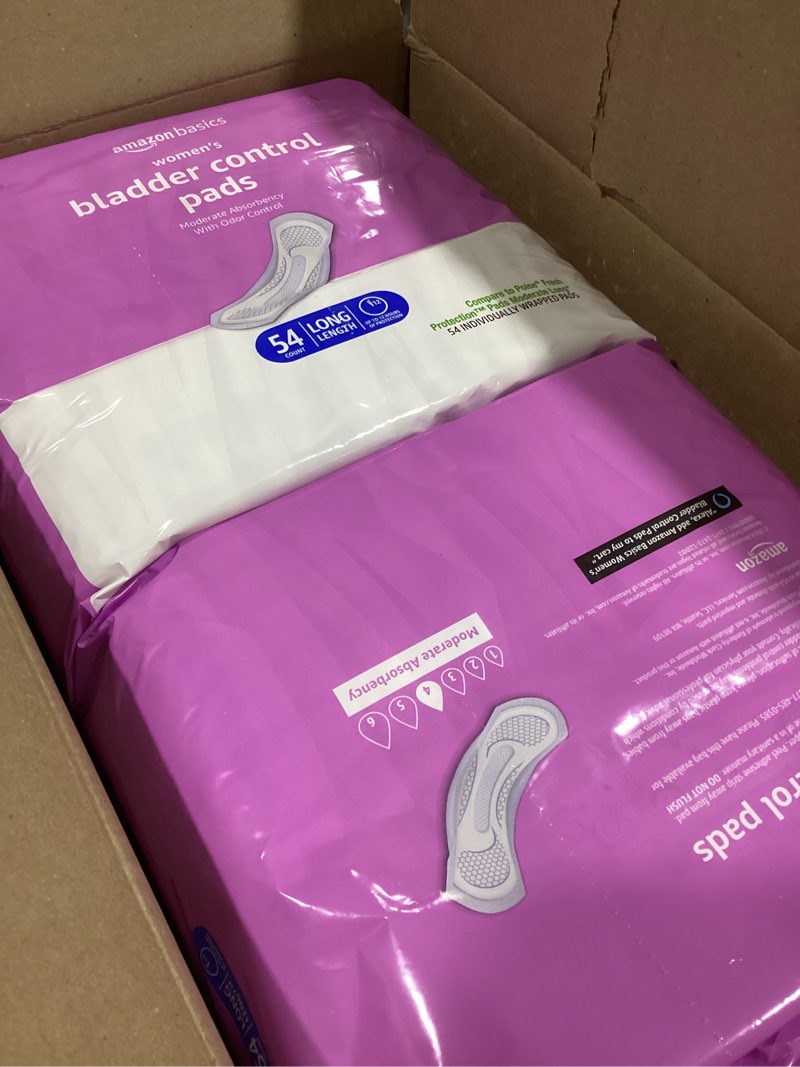 Condition photo showing As Is for Amazon Basics Incontinence Pads for Women Long, Bladder Control, Postpartum, Ultimate Absorbency, Unscented, 60 Count (2 Packs of 30) Ultimate 60
