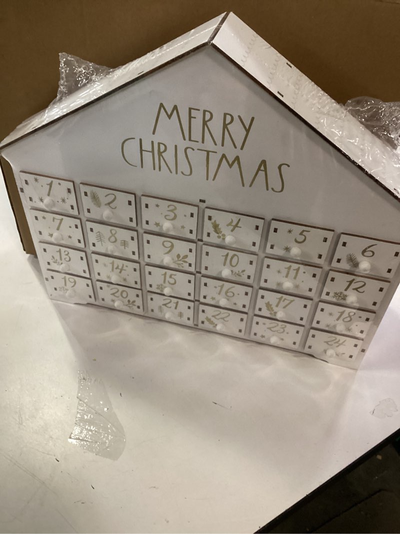 Condition photo showing New/Like New for MorTime 24 Day Advent Calendar Decorated with 24 Storage Drawers, White Wooden Countdown to Christmas Calendar