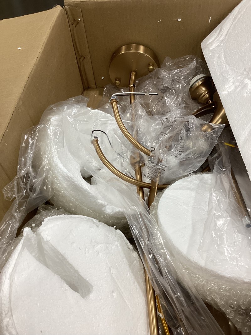 Condition photo showing As Is for Gold Kitchen Island Pendant Lighting 3-Light Dining Room Light Fixtures Over Table Farmhouse Chandelier with Frosted Glass Shade Adjustable Hanging Ceiling lamp Fixture for Living Room Foyer 3 Light gold Pendant light