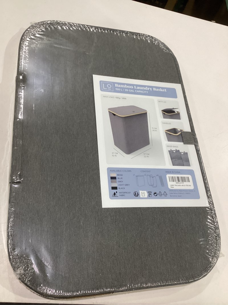 Condition photo showing New/Like New for lonbet laundry basket with lid, made from breathable fabric | aesthetic clothes hampers for laundry with side handles & sturdy bamboo frame (40 gallons - double, gray) gray 40 gallons - double