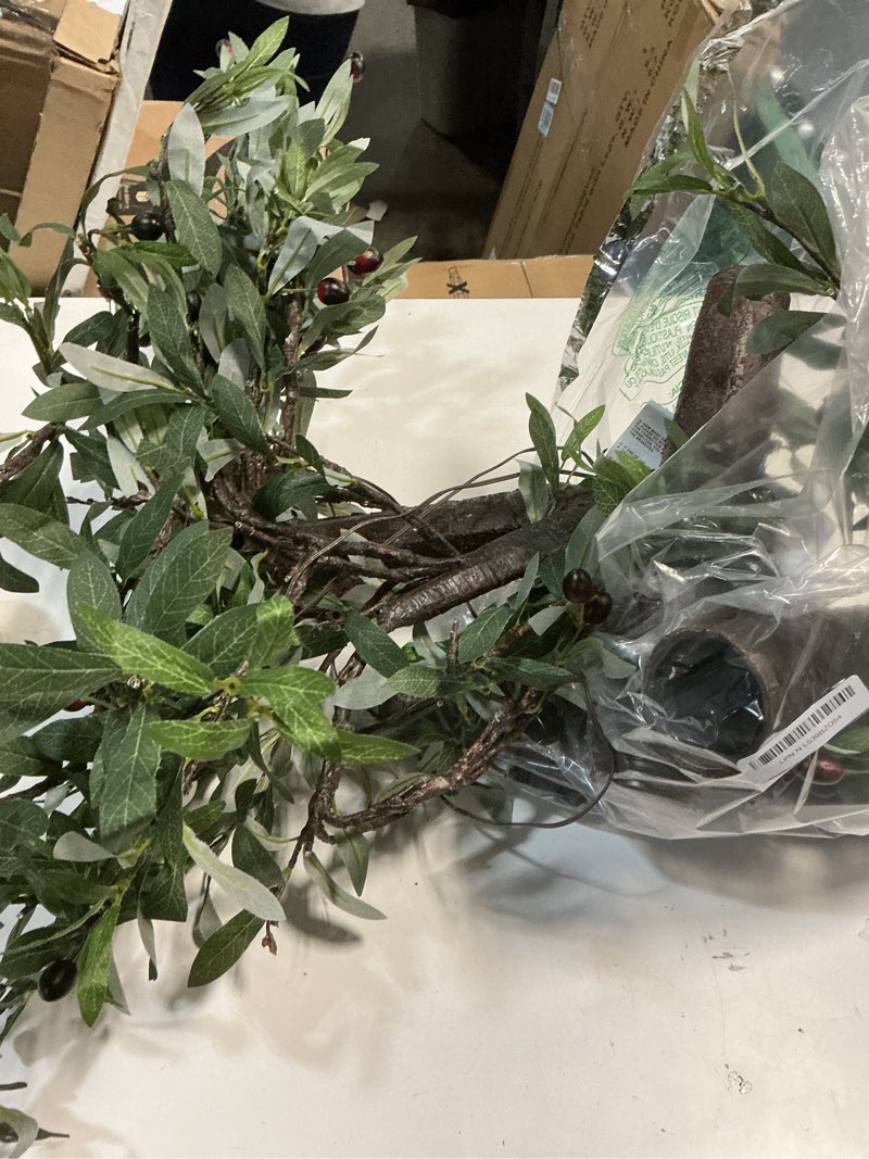 Condition photo showing As Is for Lighted Olive Tree, 160 LED Warm White Lights, 6FT Artificial Plant with Olive Fruits, Easy Assembly for Christmas Party Home Office Wedding Indoor Spring Tree Outdoor Decorations