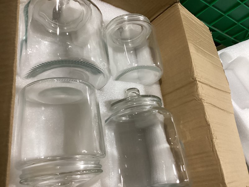 Condition photo showing Good Condition for salzesfalls glass storage containers,clear glass jar with lid, for pantry - flour, coffee bean, cookies, pasta, candy, set of 4 32oz+64oz