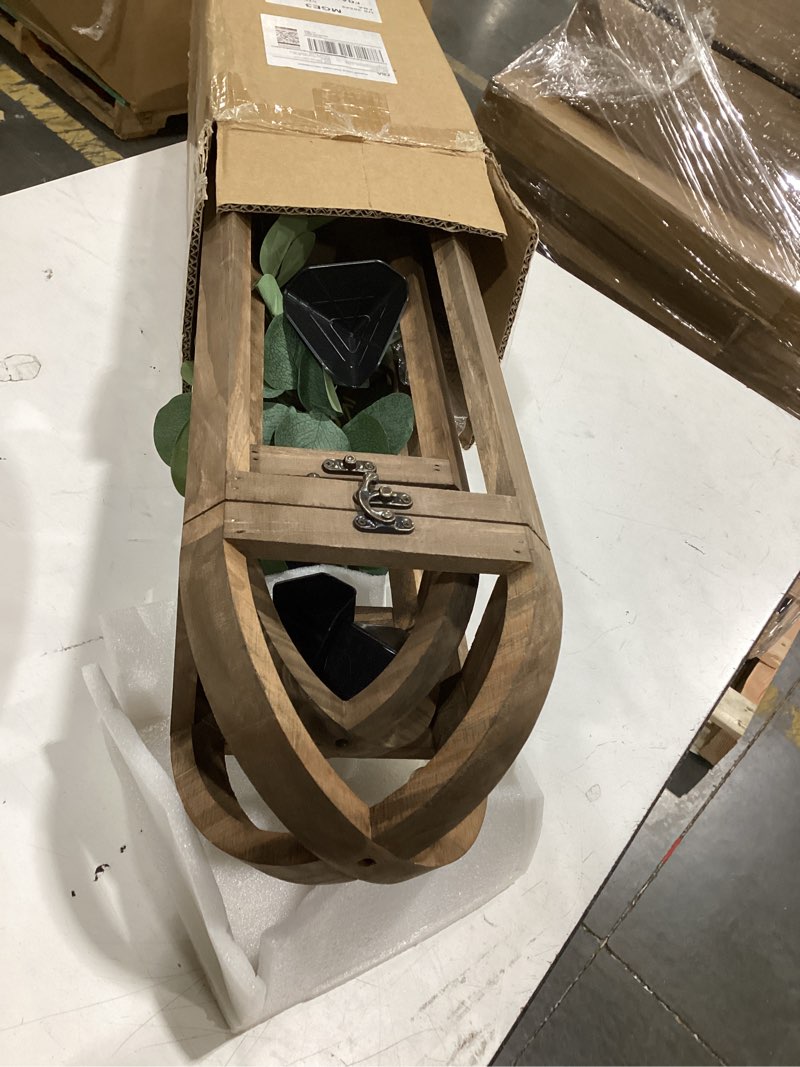 Condition photo showing Good Condition for hpc decor large rustic farmhouse lantern decor set of 2, tall 30“ vintage wooden lanterns, modern candle lanterns decorative w/light string and garland for home, indoor,outdoor,fireplace mantle decor