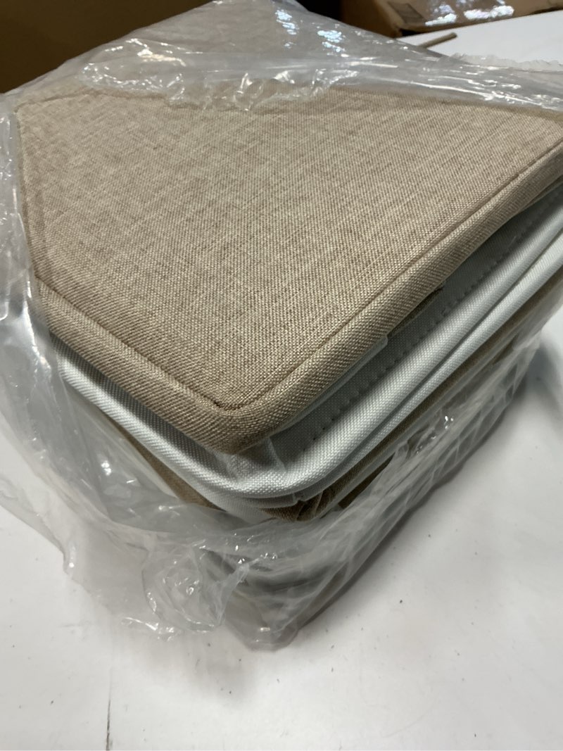 Condition photo showing Good Condition for collapsible storage bins, 6 pack 11 x 11 inch foldable fabric cube baskets with cotton rope handles for organizing clothes, toys, books, office, closet (white&beige-11"x11"x11")