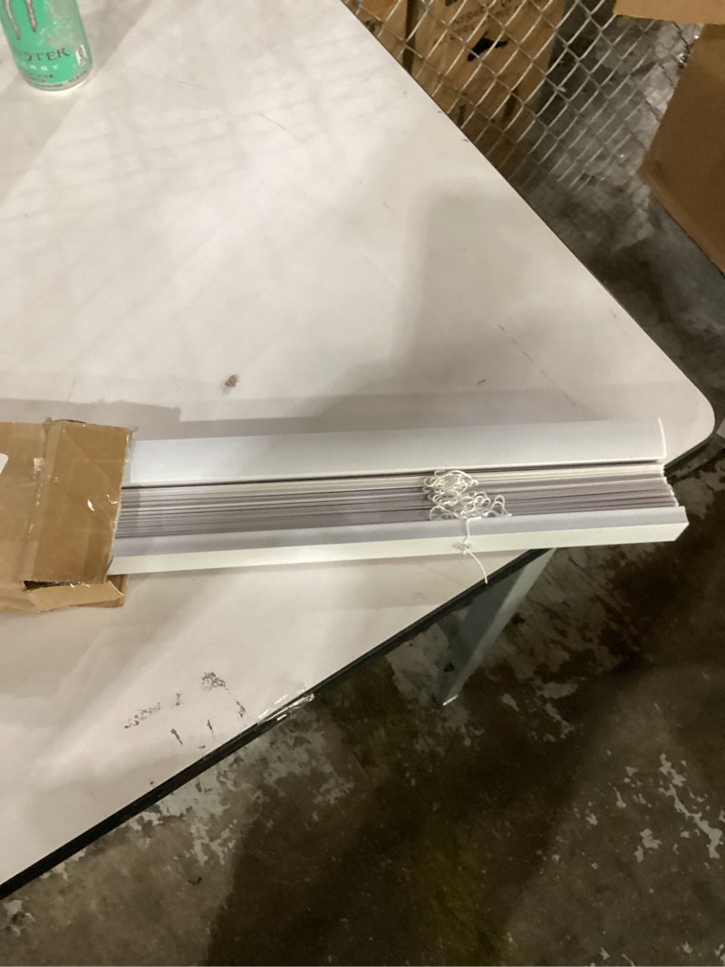 Condition photo showing Good Condition for lotus & windoware cordless mini blind, 1" vinyl slats, 24" wide x 72" long - white, window blinds for home and office, interior door blinds - light filtering 24"w x 72"h white