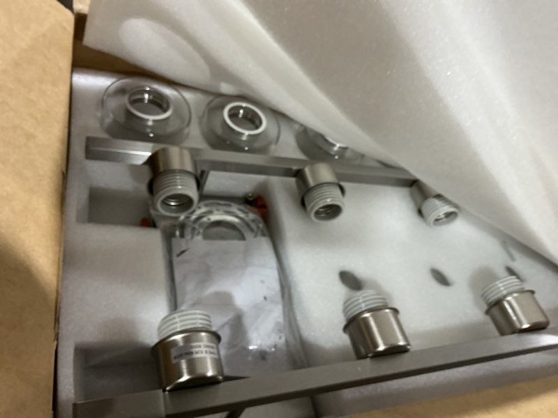 Condition photo showing Good Condition for 8 light bathroom vanity light brushed nickel bathroom light fixtures 8-light vanity lights for bathrrom lights fixtures over mirror large wall sconce with clear glass shade 8 light brushed nickel