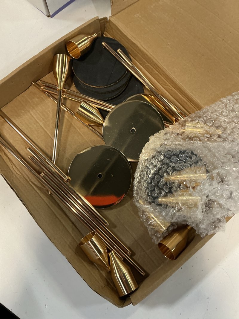 Condition photo showing As Is for filltouch 30 pcs gold candlestick holders with flameless led candles bulk includes 15 metal candle holders and 15 battery operated taper candles for wedding valentines table centerpieces home decor 30 gold holders, white candles