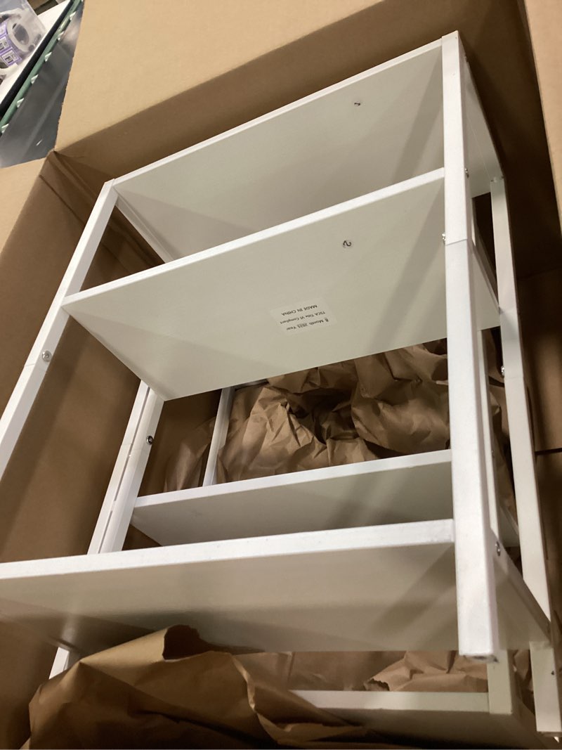 Condition photo showing As Is for 3-Tier Side Table Set of 2, Small End Table, Sofa Side Table for Narrow Spaces, Slim End Table, Nightstand Table, for Living Room Bedroom Office, White 2 White
