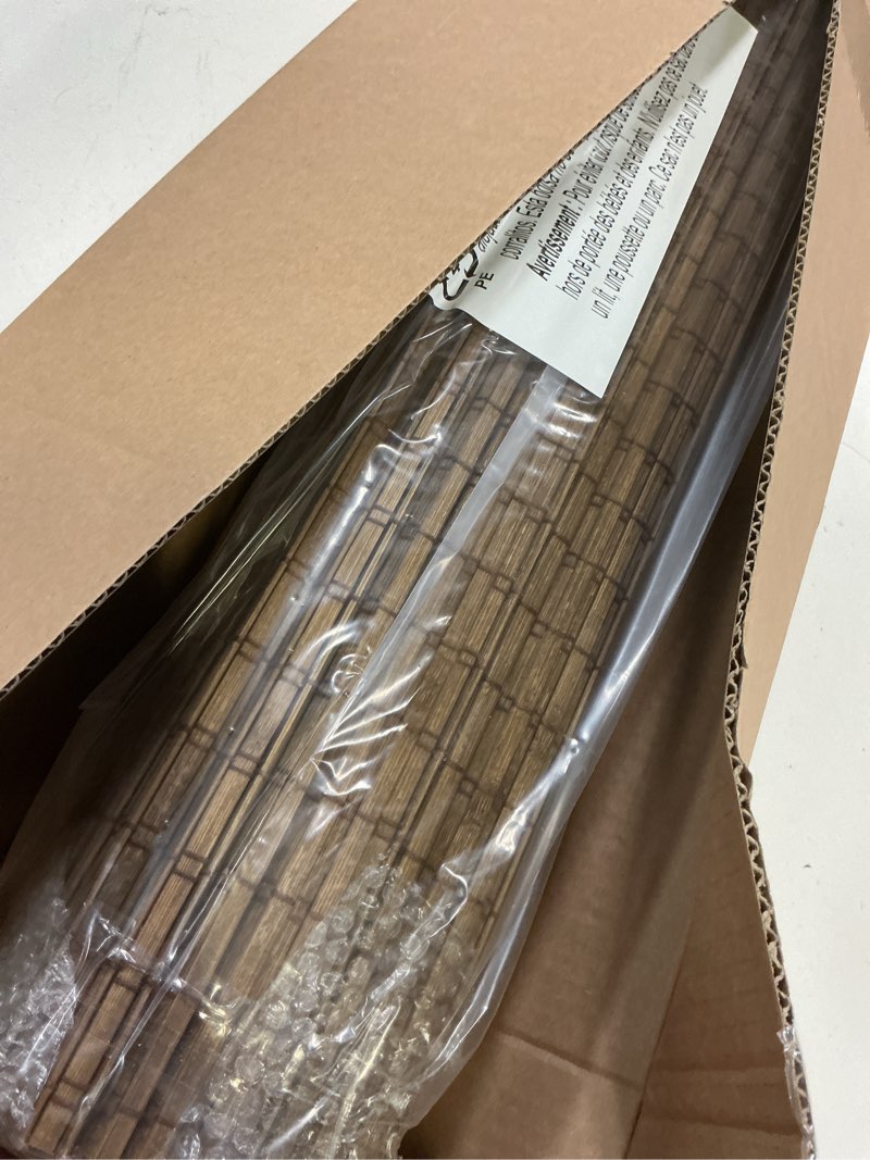 Condition photo showing Good Condition for lazblinds cordless bamboo roman shades, privacy blinds for interior windows, room darkening roll up bamboo blinds for home & patio, 33.5" w x 64" h, highfield teak pricacy - highfield teak 33 1/2" w x 64" h