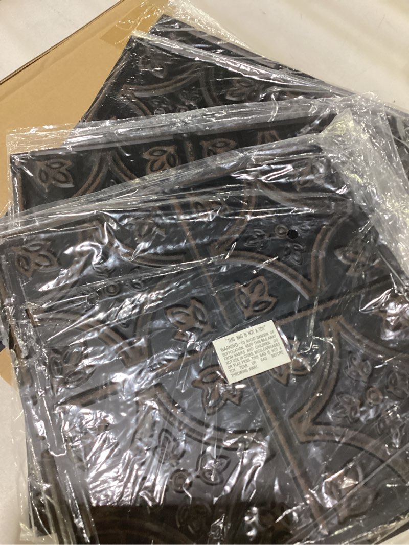 Condition photo showing As Is for Holydecot Tin Wall Tiles Nail-Up Ceiling Tiles Stair Riser Kitchen Backsplash - Rustic Black 12x12 inch Sample, 5 Pack Rustic Black 12x12" 5pcs