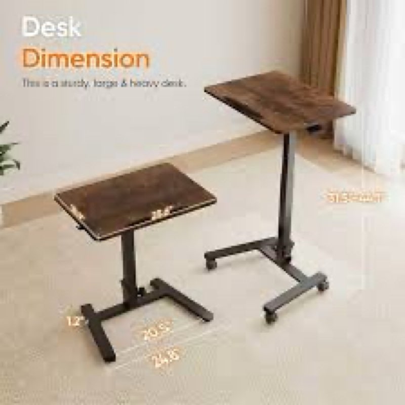 monomi mobile folding desk 25.6 inch, small sit-stand height adjustable rolling laptop desk, space-s