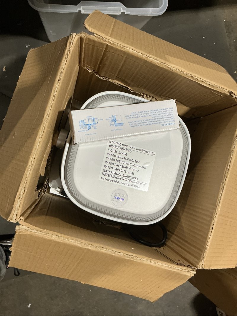 Condition photo showing Good Condition for Electric Water Heater 4 Gallon Mini Tank Hot Water Under Sink Instant for Kitchen Bathroom 110V 1500W, Wall or Floor Mounted, Easy to Install White 4G