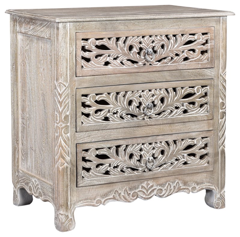 Wdn carving 3 drawer nightstand