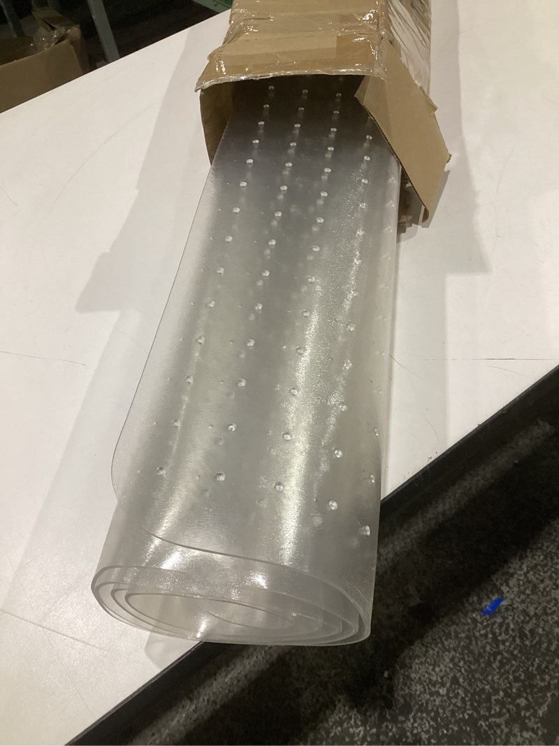 Condition photo showing Good Condition for office chair mat for carpet, 50" x 60" large chair mat for carpeted floors, non-slip carpet protector floor mat with spikes, heavy-duty under desk mat for home office and gaming chairs (clear) 50" x 60" (for carpet) clear (for carpet)