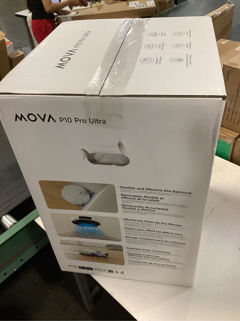 Condition photo showing New/Like New for mova p10 pro ultra robot vacuum and mop 13,000pa suction, 140°f hot water auto mop washing & drying, dual spinning extenable mop,10.5mm lifting for carpet, 360°obstacle avoidance, app control p10pro ultra