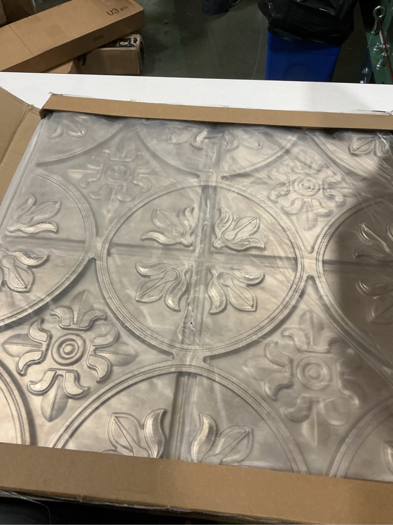 Condition photo showing New/Like New for Art3d Drop Ceiling Tiles 2x2, Glue-up Ceiling Panel, Fancy Classic Style, Antique Gold 12 Antique Gold Tiles