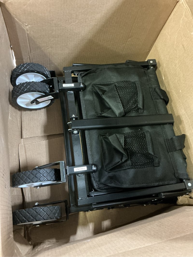 Condition photo showing Good Condition for Folding Wagon Cart with Wheels and Tailgate, 330 lbs 120 l Capacity, Adjustable Handle, Portable Collapsible Utility Wagon Cart for Groceries, Outdoor Camping, Shopping, Garden (Black)