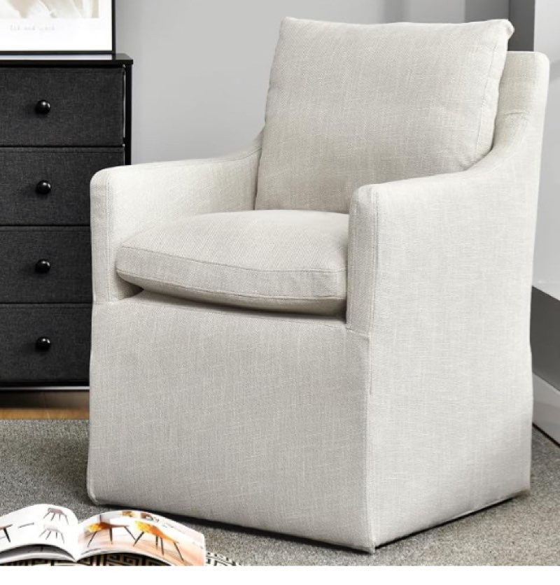 duhome upholstered dining chair,linen accent chair for living room,single sofa with 4 casters,upholstered armchair for bedroom reading waiting kitchen dining room
