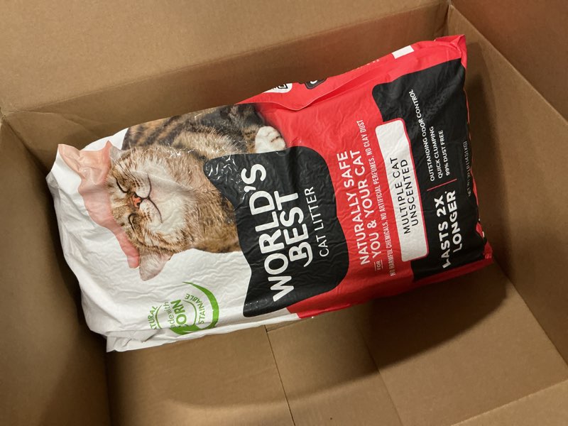 Condition photo showing New/Like New for WORLD'S BEST CAT LITTER Multiple Cat Unscented, 32-Pounds - Natural Ingredients, Quick Clumping, Flushable, 99% Dust Free & Made in USA - Long-Lasting Odor Control & Easy Scooping