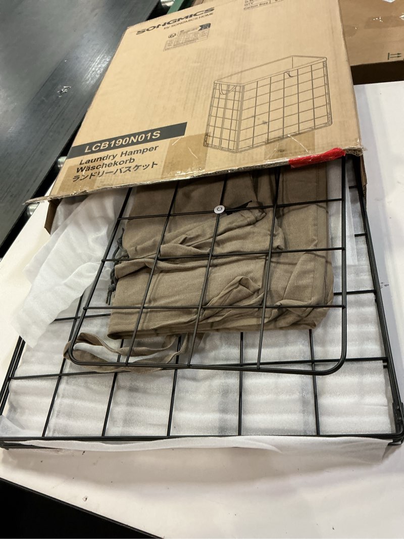 Condition photo showing Good Condition for SONGMICS Laundry Hamper, 23.8 Gal (90L) Laundry Basket, Collapsible Clothes Hamper, Removable and Washable Liner, Metal Wire Frame, for Bedroom Bathroom, Black and Camel Brown ULCB190N01