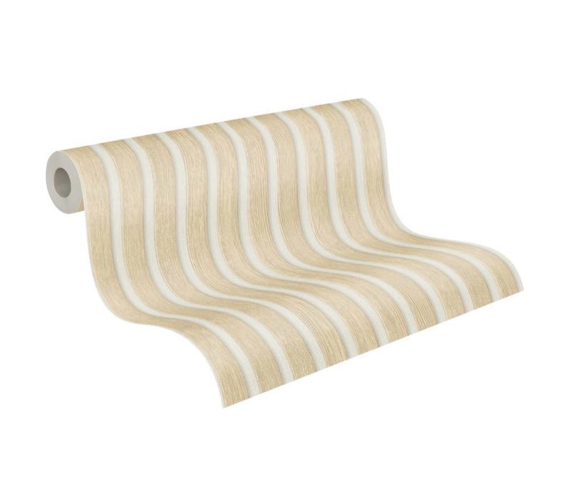 A.S. Création Wallpaper Wood Panels - Beige, White - Striped Wood Wallpaper 395.99in x 20.87in M