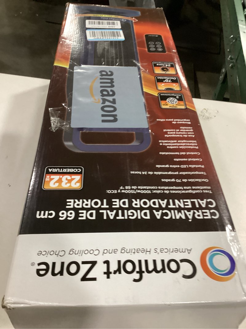 Condition photo showing As Is for Comfort Zone 26-Inch 1500W Tower Space Heater for Indoor Use, Remote Control, Adjustable Thermostat,
