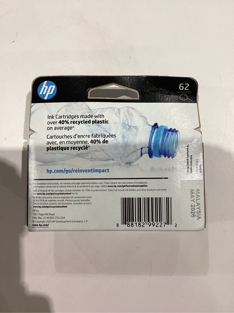 Condition photo showing New/Like New for HP 62 Black Ink Cartridge | Works with Envy 5540, 5640, 5660, 7640, OfficeJet 5740, 8040, OfficeJet Mobile 200, 250 | Instant Ink Eligible | C2P04AN | Packaging May Vary