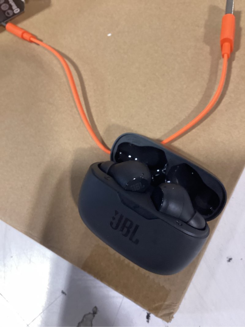 Condition photo showing New/Like New for jbl vibe beam - true wireless jbl deep bass sound earbuds, bluetooth 5.2, water & dust resistant, hands-free call with voiceaware, up to 32 hours of battery life (black) black earbuds