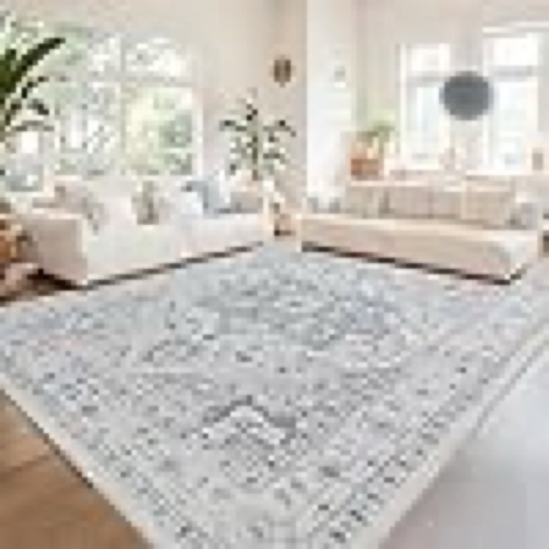 (similar )area rug 6x9 washable area rugs for living room- ultra soft non-shedding faux wool bedroom rug large grey vintage print rugs with non slip rubber- indoor retro foldable carpet for dining room