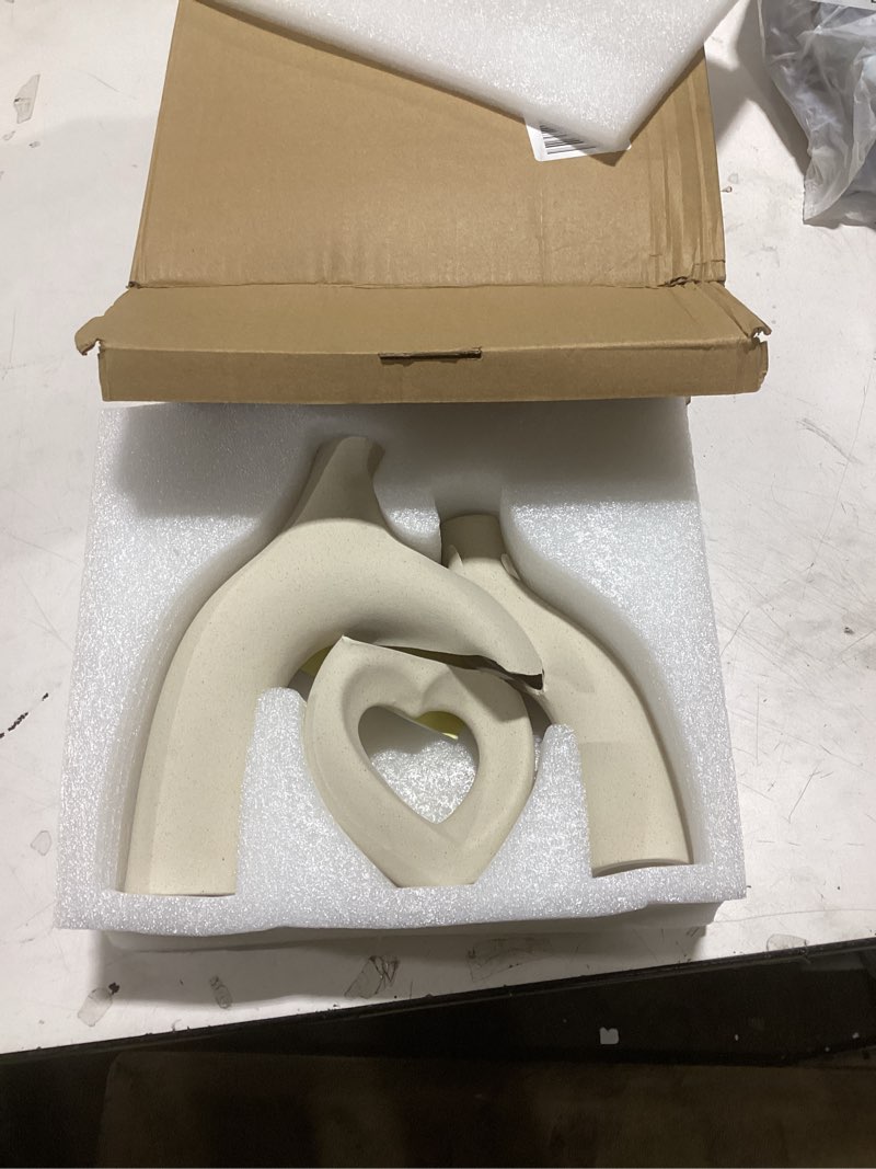 Condition photo showing As Is for lvases modern ceramic vase, snuggle heart-shaped abstract sculpture vases, minimalist boho home decor for living room shelf & table centerpiece decorative vase (milky white)