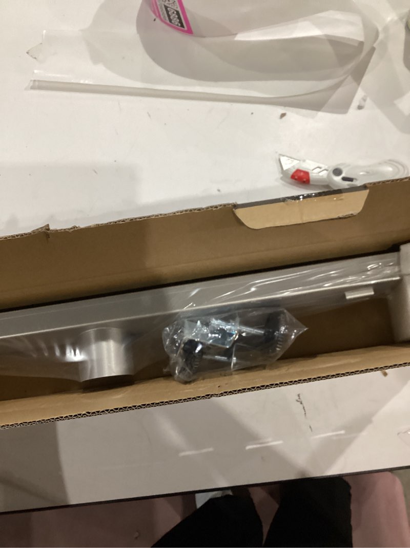 Condition photo showing Good Condition for Shower Drain Stainless Steel for Bathroom: Brushed Nickel Linear Shower Drain 24 Inch with Removable Brick Pattern Grate - Adjustable Rectangular Shower Floor Drain with Hair Strainer Brushed Nickel 24 inch