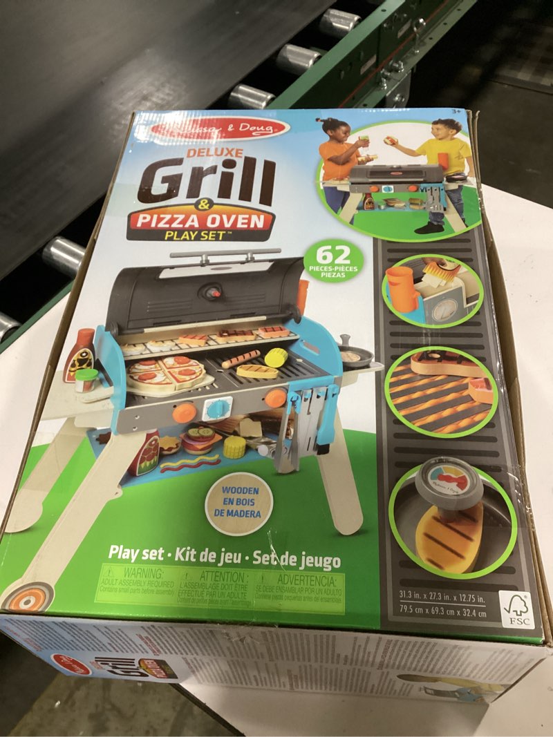 Melissa & Doug Deluxe Wooden Barbecue Grill, Smoker & Pizza Oven, Toy Food & Kids Play Kitchen Acces