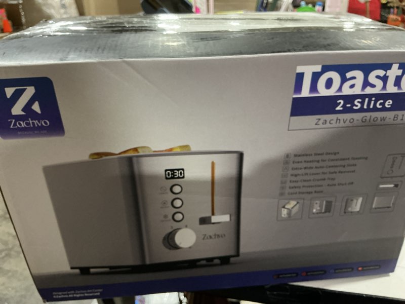 Condition photo showing Good Condition for zachvo 2 slice toaster with wide slots for bread & bagels, stainless steel toaster with digital coun