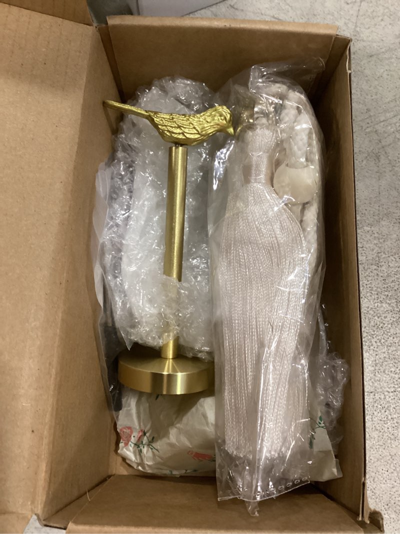 Condition photo showing Good Condition for 2 pack bird curtain holdbacks, solid brass heavy duty vintage animal curtain holders, wall mounted drapery hooks for window home decor, includes 2 pcs curtain ties
