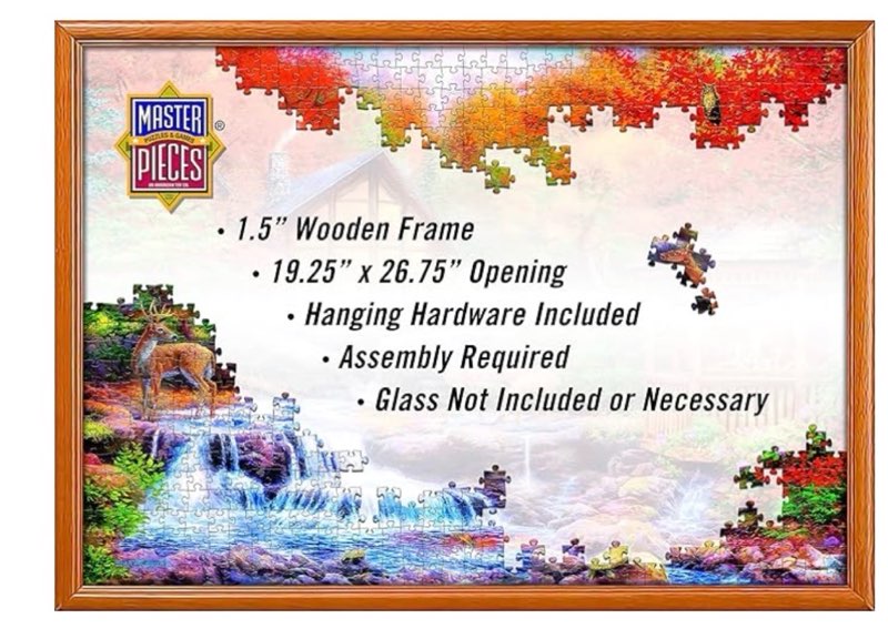 masterpieces puzzle frame - natural wood 1000 piece puzzle frame, easel back - unisex adult 19.25" x 26.75"
