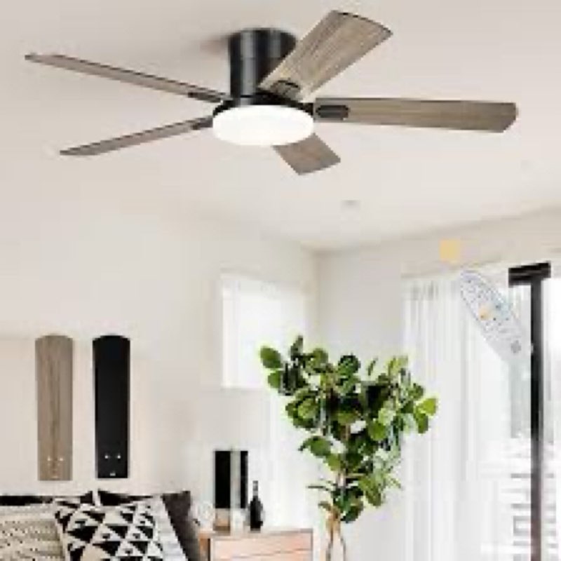 autelo 52" ceiling fans with lights, farmhouse low profile ceiling fan with light and remote, 3cct 2