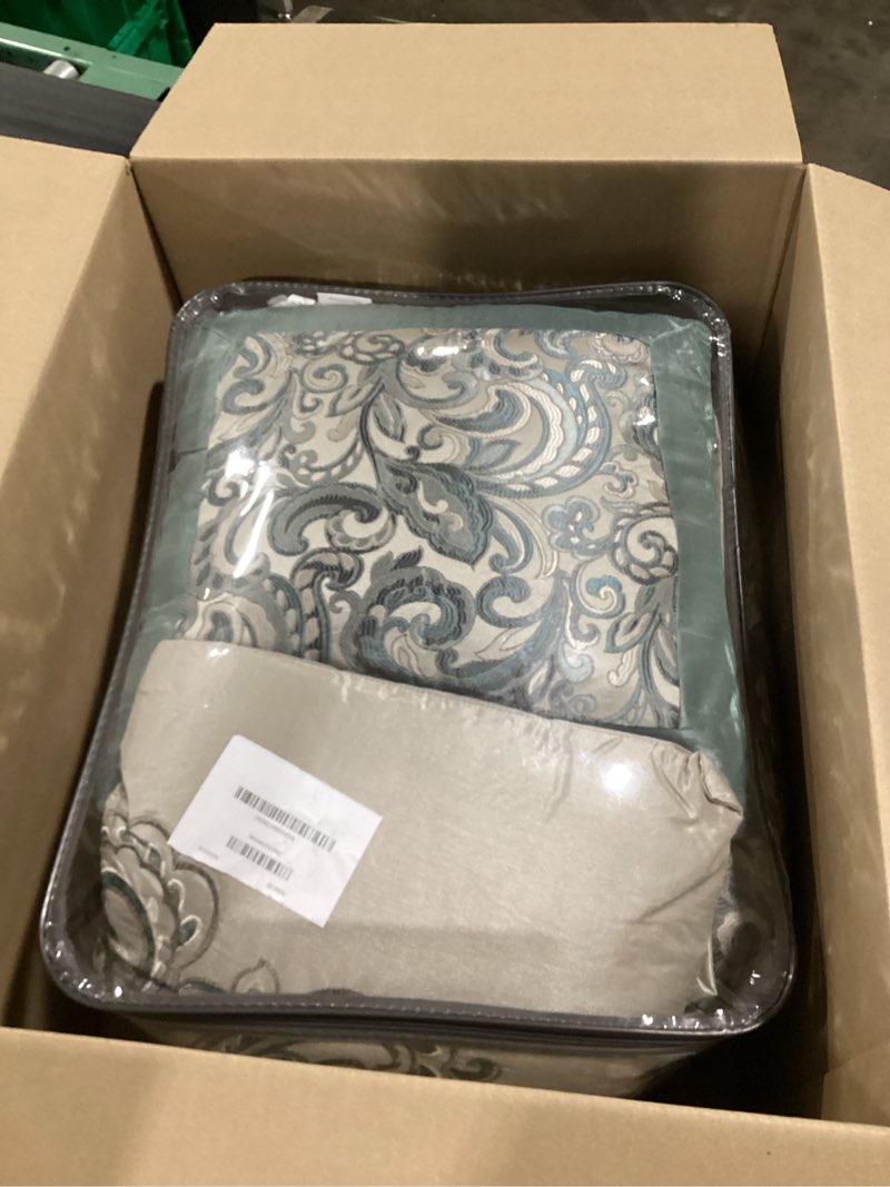 Condition photo showing Good Condition for madison park 24 piece faux silk paisley queen comforter set with matching curtains, down alternative hypoallergenic - teal, queen (90 in x 90 in) teal queen (90 in x 90 in) paisley
