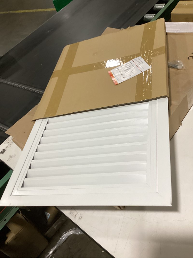 Condition photo showing As Is for modern white ac vent cover 12x6 (duct opening), premium aluminum linear slot diffuser, decorative hvac register for wall, ceiling & floor, adjustable airflow 12x6 white