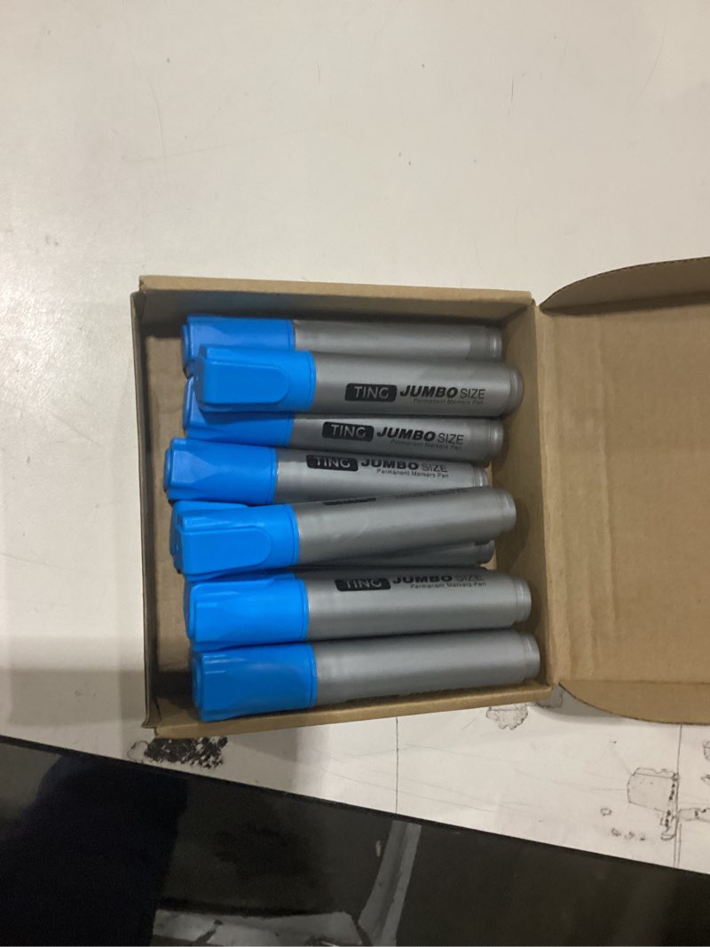 Condition photo showing New/Like New for Fuutreo 10 Pack Jumbo Permanent Markers Bulk Large Chisel Tip Permanent Markers Quick Drying Waterproof Big Huge Poster Pens for Office, Logistics Company and More(Lake Blue)