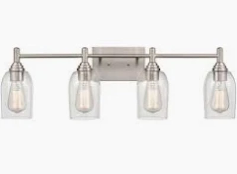 style selections mix and match 26.75-in 4 light brushed nickel transitional bathroom vanity light fitter item #5989663 | model #vbk120-4bnk