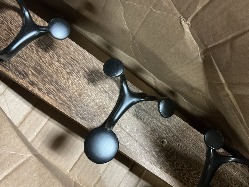 Condition photo showing As Is for SKOLOO 43-Inch Wood Burnt Coat Rack Wall Mount with 8 Triple Hooks - Ideal for Family Entrances, Classrooms, and Pet Supplies Storage - Perfect Coat Hooks for Wall 43 inch(Pack of 1) Wood Burnt