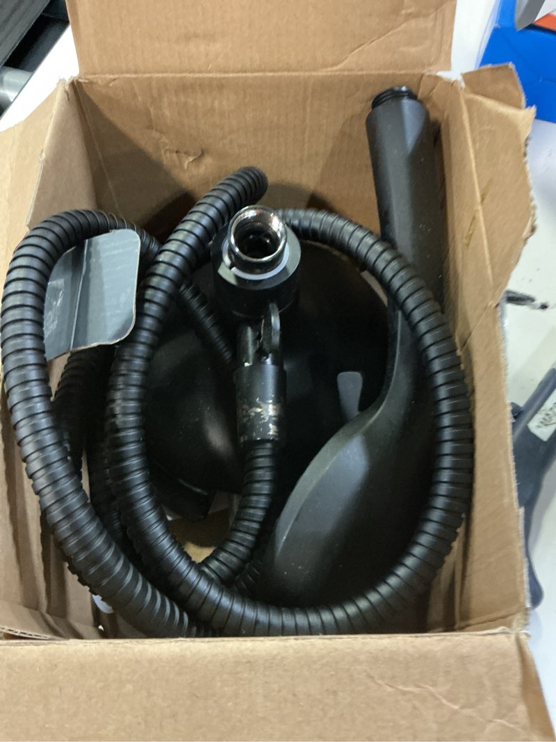 Condition photo showing As Is for shower head with handheld high pressure: 2-in-1 shower head with 7.2" rainfall shower & handheld shower head with hose black, shower trim systems 15391-1.8 gpm black